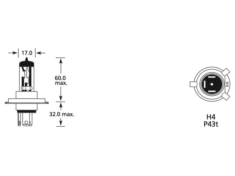 Light Bulb (Halogen) H4, 12V, 55W, P43t (Clamshell 1 pc.)