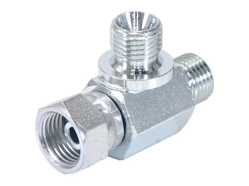 Pièce en T hydraulique 1/4\'\' BSP mâle x 1/4\'\' BSP Femelle pivotante x 1/4\'\' BSP mâle