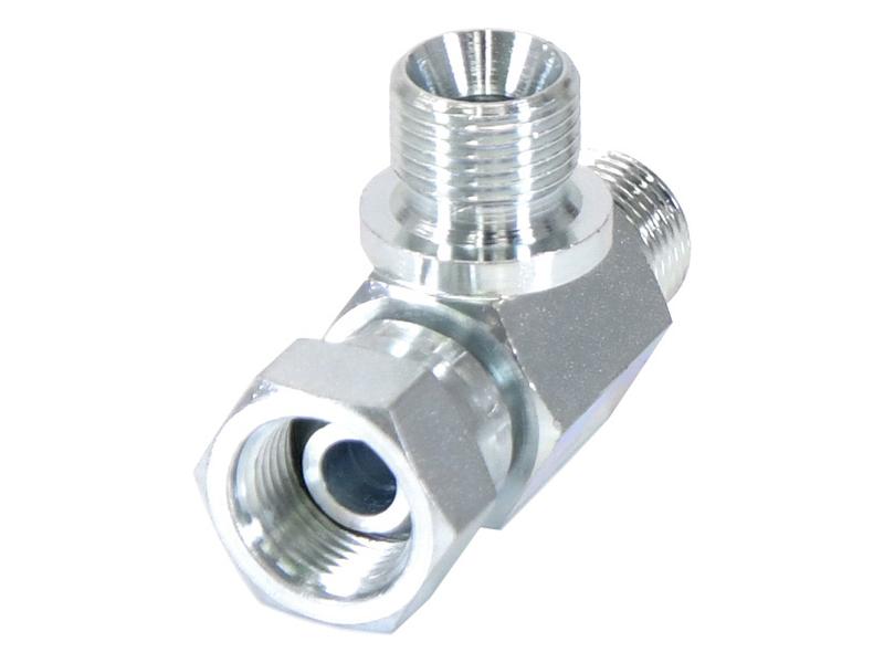 Hydraulisk T-stykke 3/8\'\' BSP Han x 3/8\'\' BSP Drejelig hun x 3/8\'\' BSP Han