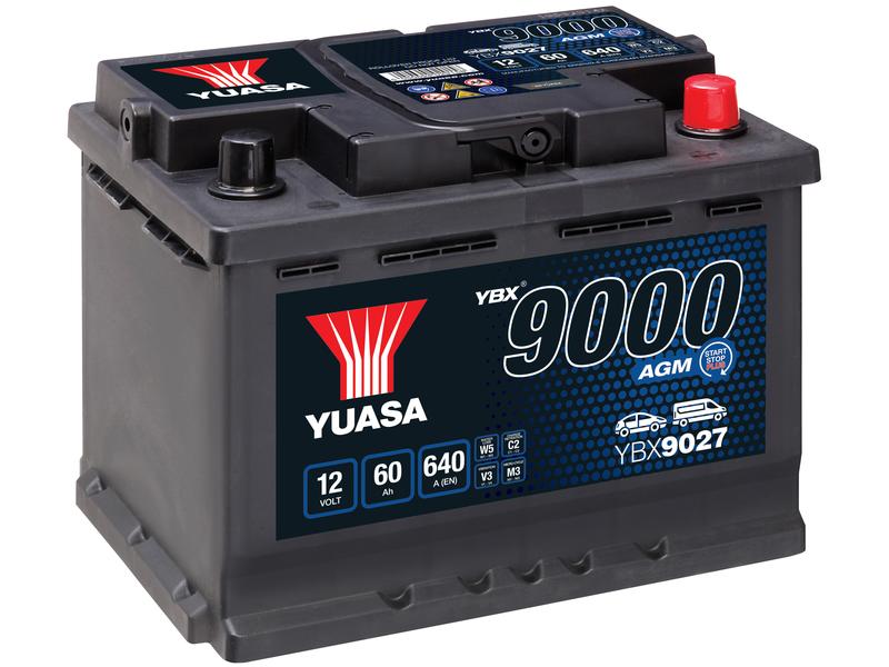 Yuasa YBX9027 12V 60Ah 640A AGM Start Stop Plus Batteri Billede 1