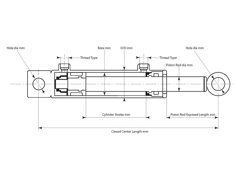 Hydraulic Double Acting Cylinder with Ends, 30 x 50 x 600mm