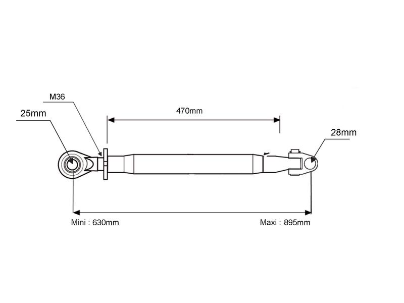 Top Link Heavy Duty (Cat.28mm/2) Knuckle and Ball, M36x3, Min. Length ...