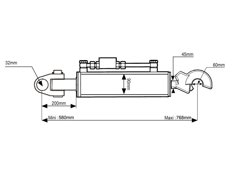 Hydraulic Top Link (Cat.3/3) Knuckle and Q.R CBM Hook, Cylinder Bore