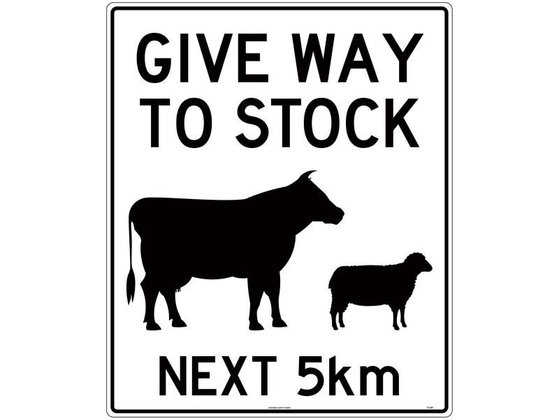 Segnale di sicurezza - Give way to stock ahead 5km, 750 x 900mm Immagine 1