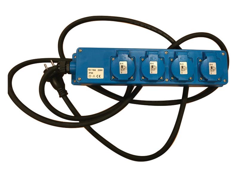 Verdeelblok 4 stopcontacten 16A + Kabel 3m x 2,5mm² Professional