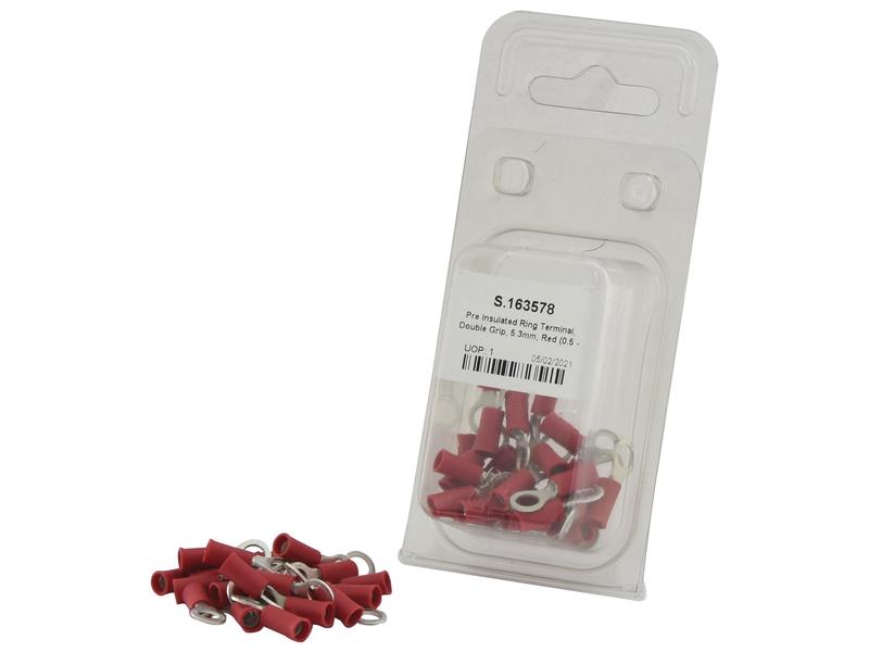 Pre Insulated Ring Terminal, Double Grip, 5.3mm, Red (0.5 - 1.5mm) (Agripak 25 pcs.)