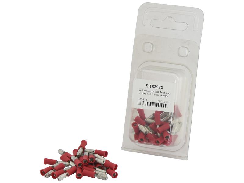 Pre Insulated Bullet Terminal, Double Grip - Male, 4.0mm, Red (0.5 - 1.5mm) (Agripak 25 pcs.)