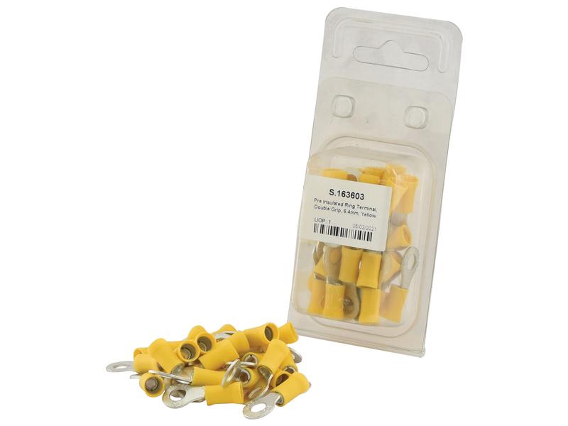 Pre Insulated Ring Terminal, Double Grip, 6.4mm, Yellow (4.0 - 6.0mm) (Agripak 25 pcs.)