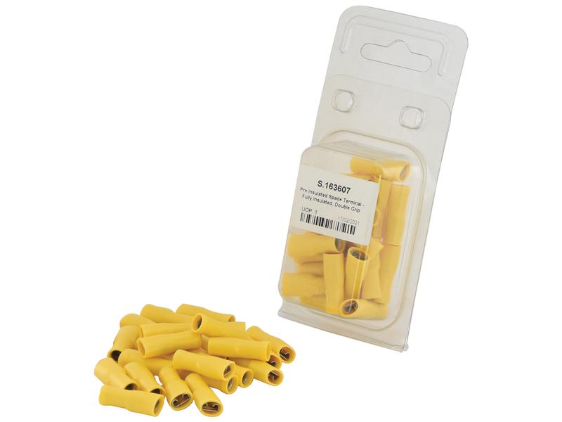 Pre Insulated Spade Terminal - Fully Insulated, Double Grip - Female, 6.3mm, Yellow (4.0 - 6.0mm), (Agripak 25 pcs.)
