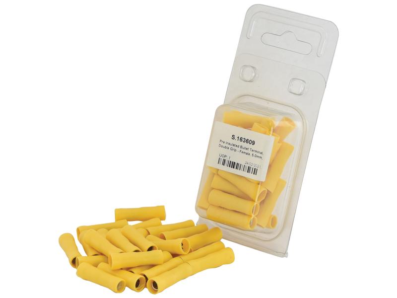Pre Insulated Bullet Terminal, Double Grip - Female, 5.0mm, Yellow (4.0 - 6.0mm) (Agripak 25 pcs.)