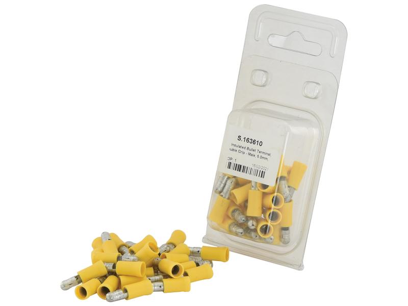 Pre Insulated Bullet Terminal, Double Grip - Male, 5.0mm, Yellow (4.0 - 6.0mm) (Agripak 25 pcs.)