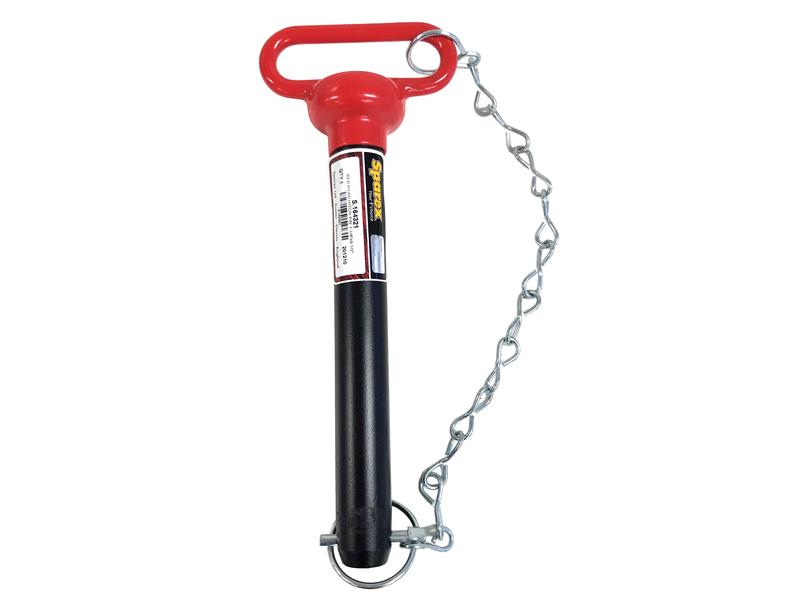 Red Handle Hitch Pin with Chain & Linch Pin 1-1/8x210mm Image 1
