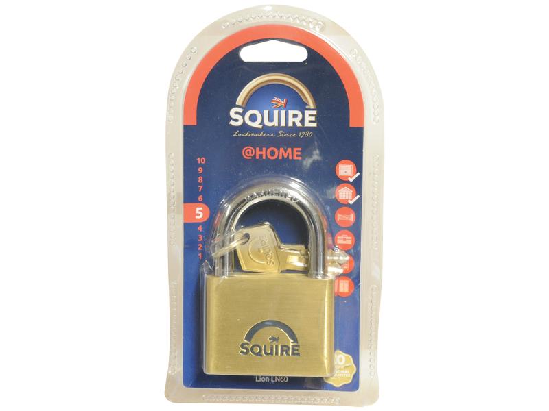 Squire Solid Brass Lion Range Padlock - Key Alike - Brass, Body width: 60mm (Security rating: 5) - S.164755