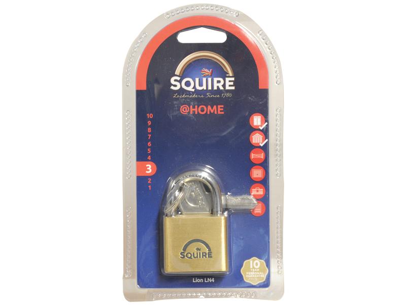 Squire Solid Brass Lion Range Padlock - Key Alike - Brass, Body width: 39.5mm (Security rating: 3) - S.164762