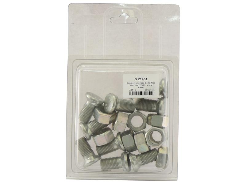 Countersunk Head Bolt 2 Nibs With Nut (TF2E) M14 x 30mm, Tensile