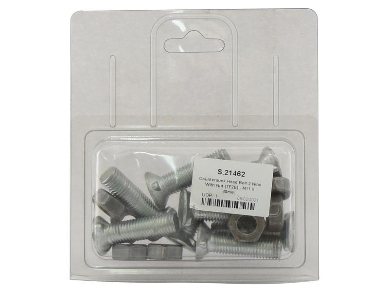 Countersunk Head Bolt 2 Nibs With Nut (TF2E) M11 x 40mm, Tensile