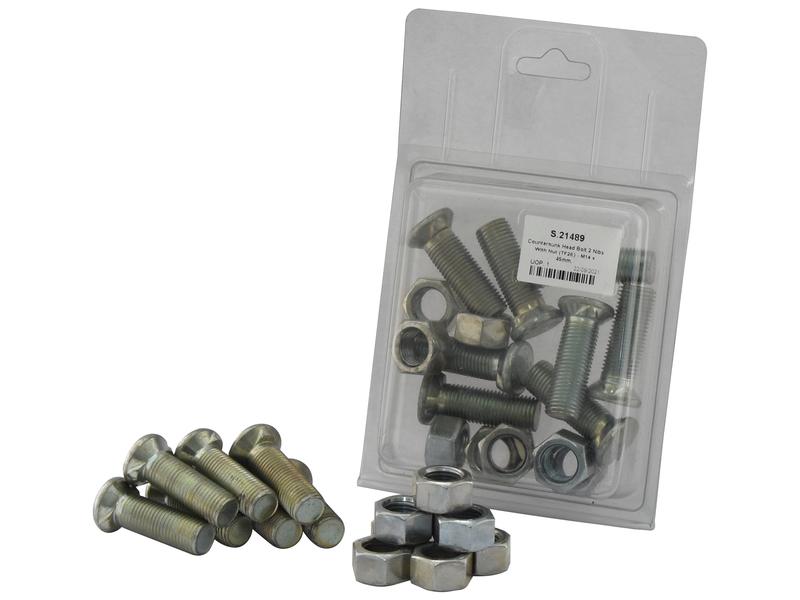 Countersunk Head Bolt 2 Nibs With Nut (TF2E) - M14 x 45mm, Tensile strength 8.8 (8 pcs. Agripak)
