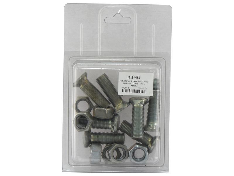 Countersunk Head Bolt 2 Nibs With Nut (TF2E) M14 x 45mm, Tensile