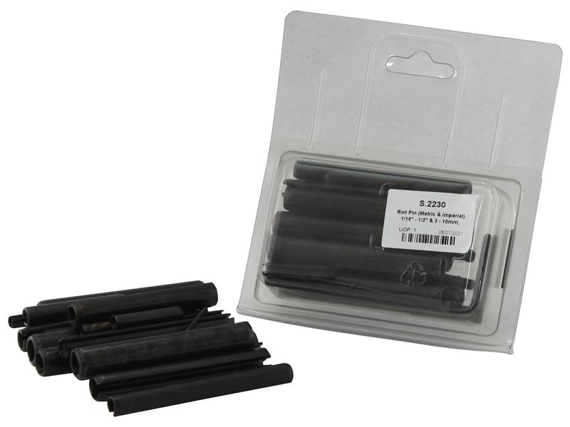 Roll Pins (Metric & Imperial) 1/16 - 1/2 & 3 - 10mm, 36 pz. (DIN or Standard No.: DIN 1481) Agripak.