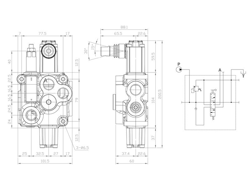 Sparex Hydraulic Monoblock Valve 1/2'' BSP Ports 1 Bank (60 L/min Flow ...