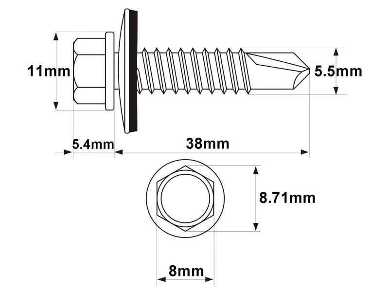 Hexagon Head Self Fixing TEK Screw Size 5 5 X 38mm Din DIN 7504K 