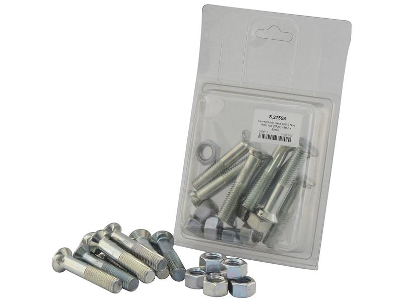 Countersunk Head Bolt 2 Nibs With Nut (TF2E) - M12 x 60mm, Tensile strength 8.8 (8 pcs. Agripak)