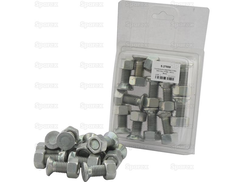 Countersunk Head Bolt 2 Nibs With Nut (TF2E) - M14 x 35mm, Tensile strength 8.8 (12 pcs. Agripak)
