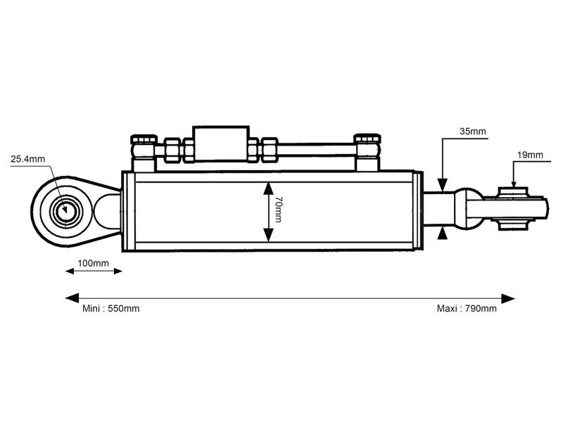 Hydraulic Top Link (Cat.1/2) Ball and Ball, Cylinder Bore 70mm, Min