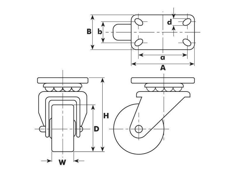 Turning Rubber Castor Wheel Capacity 205kgs, Wheel Ø 200mm