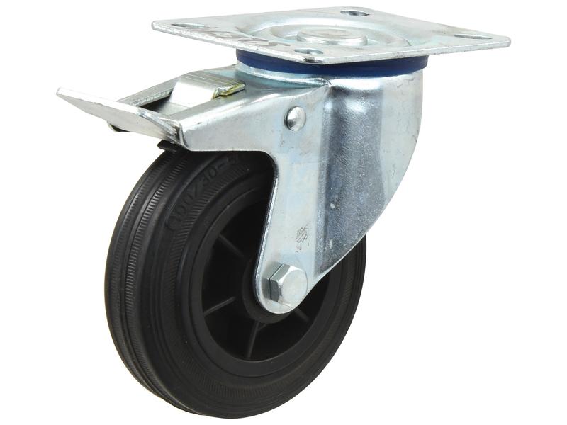 Braked Rubber Castor Wheel - Capacity: 75kgs, Wheel Ø: 100mm