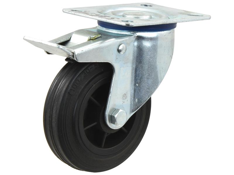 Braked Rubber Castor Wheel - Capacity: 100kgs, Wheel Ø: 125mm