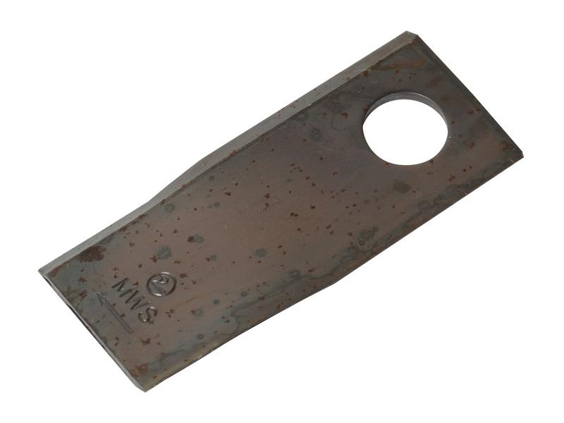 Mower Blade - Twisted blade, top edge sharp & parallel -  112 x 48x4mm - Hole &Oslash;21mm  - RH -  Replacement for Pottinger - S.79604