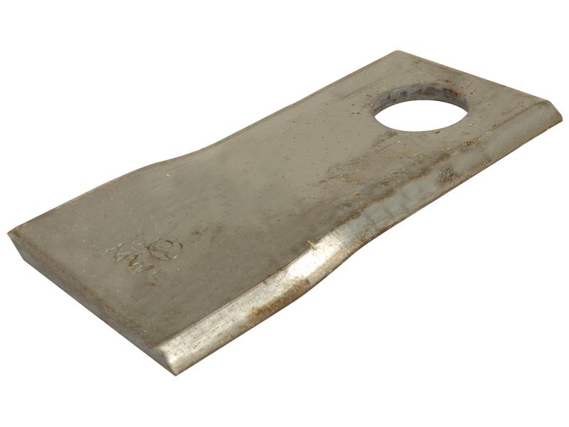 Mower Blade - Twisted blade, top edge sharp & parallel -  112 x 48x4mm - Hole &Oslash;21mm  - LH -  Replacement for Pottinger - S.79605