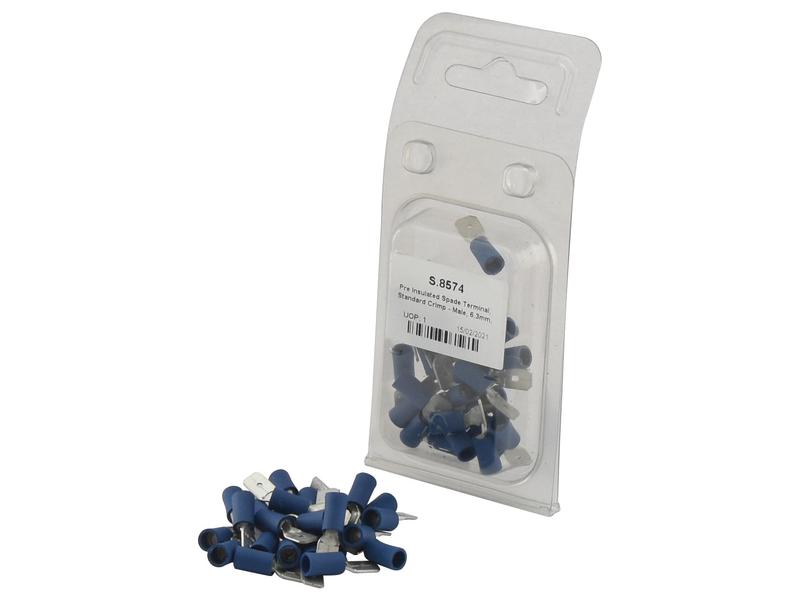 Pre Insulated Spade Terminal, Standard Grip - Male, 6.3mm, Blue (1.5 - 2.5mm) (Agripak 25 pcs.)