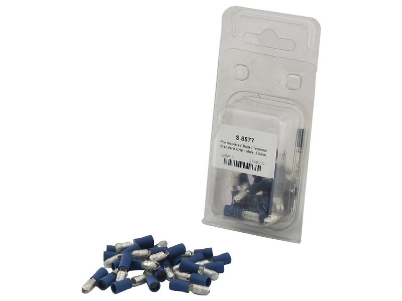 Pre Insulated Bullet Terminal, Standard Grip - Male, 5.0mm, Blue (1.5 - 2.5mm) (Agripak 25 pcs.)