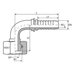 Dicsa  24° Hose Insert 3/8\'\' x M20 x 1.5 Female Thread 90° Swept Swivel 3