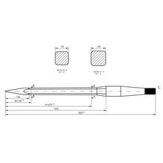 Loader Tine - Straight 820mm, Thread size: M33 x 2.00 (Square) 3