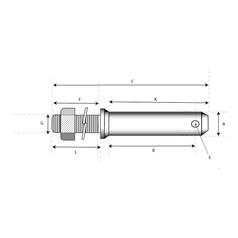 Lower link implement pin 28x152mm, Thread size 1-1/8x76mm Cat. 2 (Ø28mm) 2