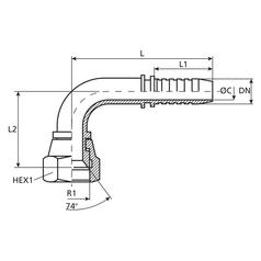 JIC 37° Perspilaar 5/8\'\' x 1 1/16\'\' Wartel 90° 3