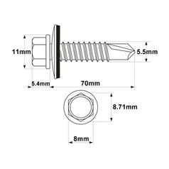 HexH (TEK) Screw, 5.5x70mm (DIN 7504K) 2