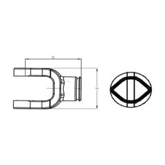 PTO Tube Yoke (U/J Size: 32 x 76mm) Profile: Lemon, Size: 49 x  39.5 x  4.5mm, Ref: 1b. 3