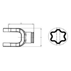 PTO Tube Yoke (U/J Size: 32 x 76mm) Profile: Star, Size: 51 x 37mm, Ref: S4. 3